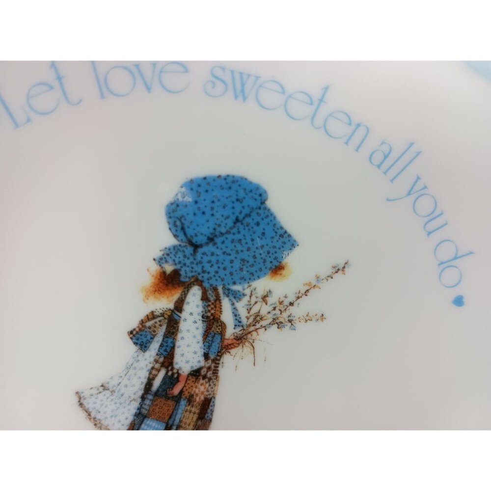 Holly Hobbie Blue Girl Heart Porcelain Trinket Dish Plate Vintage - Picture 3 of 4